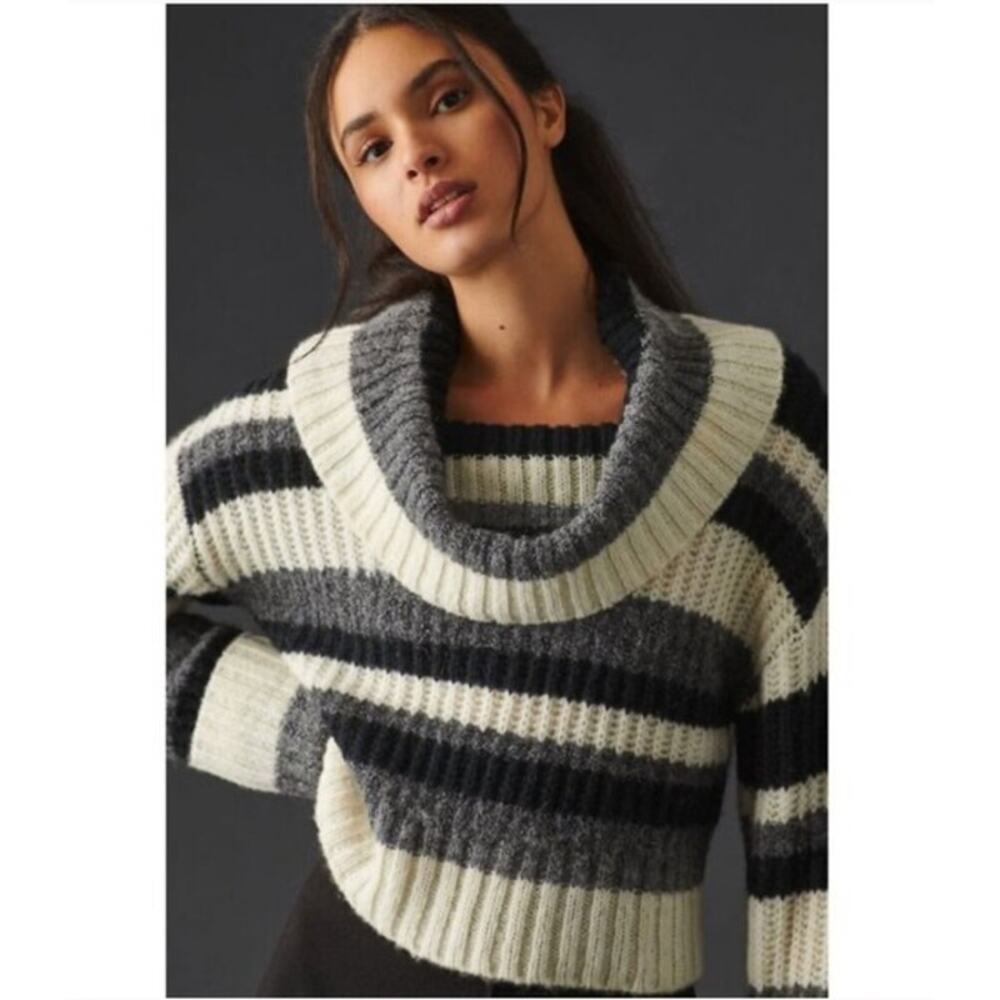 Anthropologie Striped Turtleneck Sweater Size Large NWT